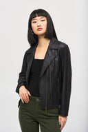 Joseph Ribkoff Black Foiled Knit Moto Jacket Style 243905