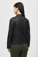 Joseph Ribkoff Black Foiled Knit Moto Jacket Style 243905