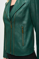Joseph Ribkoff Absolute Green Foiled Knit Moto Jacket Style 243905