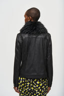 Joseph Ribkoff Black Faux Fur Collar Suede Jacket Style 243907