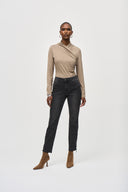 Joseph Ribkoff Charcoal Grey Denim Pants With Rhinestones and Mesh Detail Style 243914