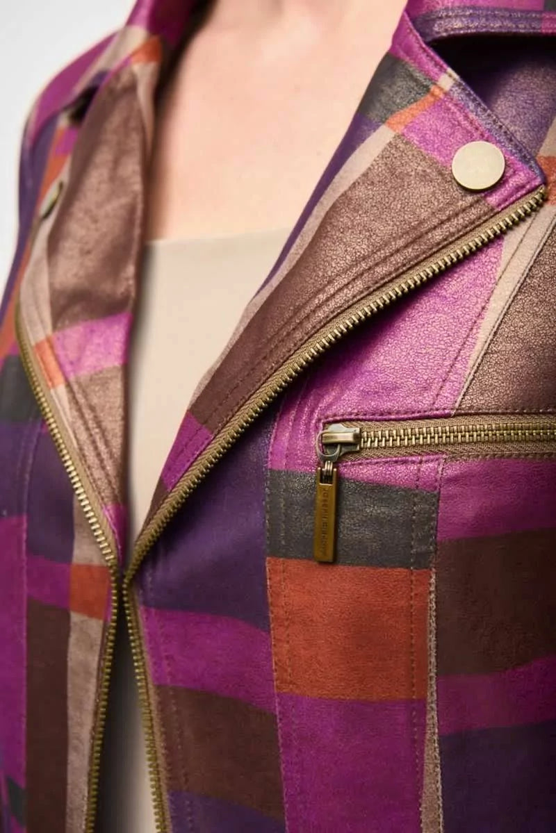 Joseph Ribkoff Multicolor Foiled Print Faux Suede Jacket Style 243921