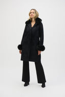 Joseph Ribkoff Feather Yarn Faux Fur Coat Style 243923