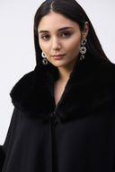 Joseph Ribkoff Black Brushed Jacquard and Faux Fur Cape Style 243930