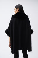 Joseph Ribkoff Black Brushed Jacquard and Faux Fur Cape Style 243930