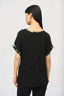 Joseph Ribkoff Black/Multi Abstract Print Short Sleeve Top Style 243938