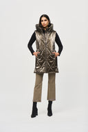 Joseph Ribkoff Taupe Quilted Hooded Puffer Vest Style 243940
