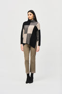Joseph Ribkoff Taupe Mélange/Black Color-Block Jacquard Knit Pullover Style 243944