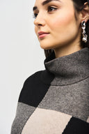 Joseph Ribkoff Taupe Mélange/Black Color-Block Jacquard Knit Pullover Style 243944