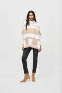 Joseph Ribkoff Vanilla/Oatmeal Melange/Grey Sweater Knit Poncho Style 243951