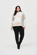 Joseph Ribkoff Vanilla/Oatmeal/Grey Color-Block Top Style 243952