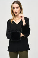 Joseph Ribkoff Black Tunic With Faux Fur Cuffs Style 243955