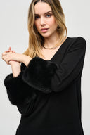 Joseph Ribkoff Black Tunic With Faux Fur Cuffs Style 243955