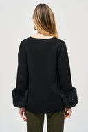 Joseph Ribkoff Black Tunic With Faux Fur Cuffs Style 243955