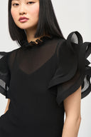 Joseph Ribkoff Black Chiffon Pleated Top With Ruffled Sleeves Style 243957