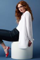 Joseph Ribkoff Optic White Button-Down Blouse With Pockets Style 243958