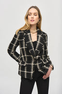 Joseph Ribkoff Black/Vanilla Plaid Bouclé Blazer With Pockets Style 243960