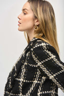 Joseph Ribkoff Black/Vanilla Plaid Bouclé Blazer With Pockets Style 243960