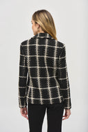 Joseph Ribkoff Black/Vanilla Plaid Bouclé Blazer With Pockets Style 243960