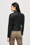 Joseph Ribkoff Black/Silver Faux Suede Jacket With Metallic Mesh Detail Style 243972