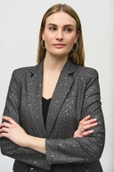 Joseph Ribkoff Black/Grey Sequined Houndstooth Straight Blazer Style 244031