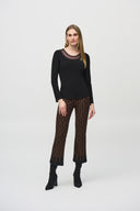 Joseph Ribkoff Black Silky Knit and Mesh Fitted Top Style 244066