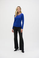 Joseph Ribkoff Royal Sapphire Silky Knit and Mesh Fitted Top Style 244066