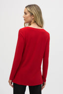 Joseph Ribkoff Lipstick Red/Black Silky Knit And Leatherette Flared Tunic Style 244084