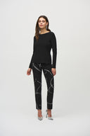 Joseph Ribkoff Black Top With Back Chain Detail Style 244113