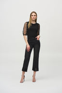 Joseph Ribkoff Black Top With Embellished Mesh Sleeves Style 244189