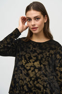 Joseph Ribkoff Black/Gold Foiled Velvet and Georgette Flared Top Style 244228