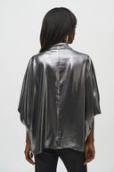 Joseph Ribkoff Pewter Metallic Foiled Chiffon Wrap Top Style 244232