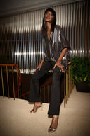 Joseph Ribkoff Pewter Metallic Foiled Chiffon Wrap Top Style 244232