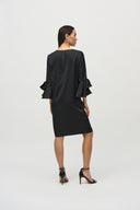 Joseph Ribkoff Black Satin Ruffle Sleeve Straight Dress Style 244235