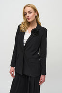 Joseph Ribkoff Black Boxy Blazer With Flower Pin Style 244239