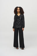 Joseph Ribkoff Black Sequined Cowl Neck Top Style 244917