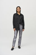 Joseph Ribkoff Gunmetal Metallic Coated Classic Slim Denim Pants Style 244952