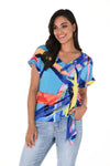 Frank Lyman Turquoise/Multi Abstract Print Top Style 246133