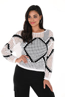 Frank Lyman White/Black Open Stitch Sweater Style 246245U