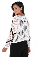 Frank Lyman White/Black Open Stitch Sweater Style 246245U