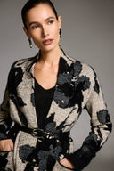 Joseph Ribkoff Champagne/Black Abstract Print Long Cardigan Style 253956