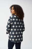 Joseph Ribkoff Off-White/Navy Geometric Print Trapeze Jacket Style 251000
