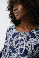 Joseph Ribkoff Navy/Off-White Abstract Jacquard Trapeze Jacket Style 251006