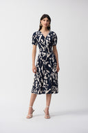 Joseph Ribkoff Midnight Blue/Beige Abstract Print Wrap Dress Style 251014