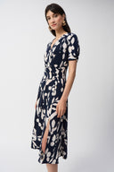 Joseph Ribkoff Midnight Blue/Beige Abstract Print Wrap Dress Style 251014
