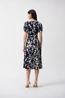 Joseph Ribkoff Midnight Blue/Beige Abstract Print Wrap Dress Style 251014