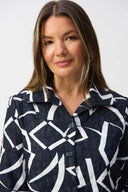 Joseph Ribkoff Midnight Blue/Vanilla Jacquard Abstract Print Handkerchief Jacket Style 251021