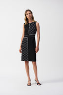 Joseph Ribkoff Black/Vanilla Dot Print Sleeveless Sheath Dress Style 251094