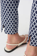 Joseph Ribkoff Blue/White Jacquard Geometric Print Slim Fit Pants Style 251099