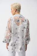 Joseph Ribkoff White/Black Organza Floral Print Boxy Cover-Up Style 251102